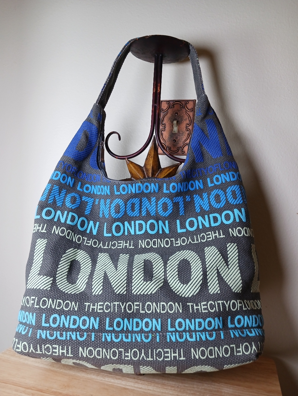 Robin Ruth London Print Duffel Bag in Blue and Gray